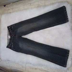 ULTRA PINK GREY BLACK JEANS WITH STUDS AND FRAYED WAIST SIZE 7